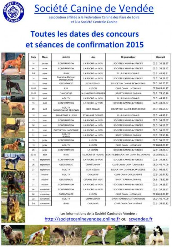 calendrier SCV 2015